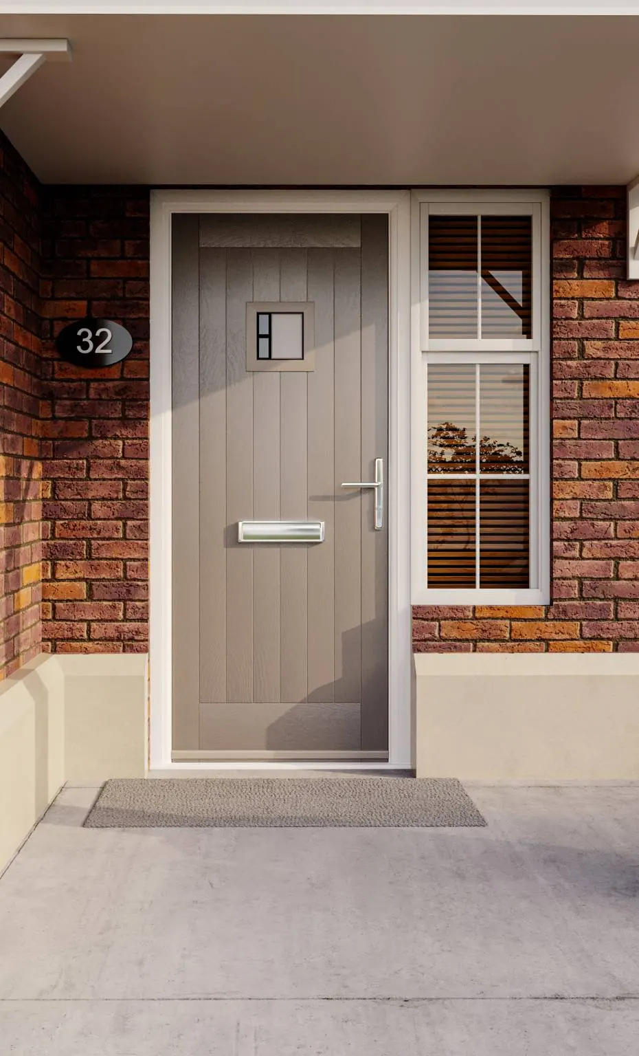 Agate Grey composite front door, Chichester Agate Grey cottage-style composite front door with a white frame and side window