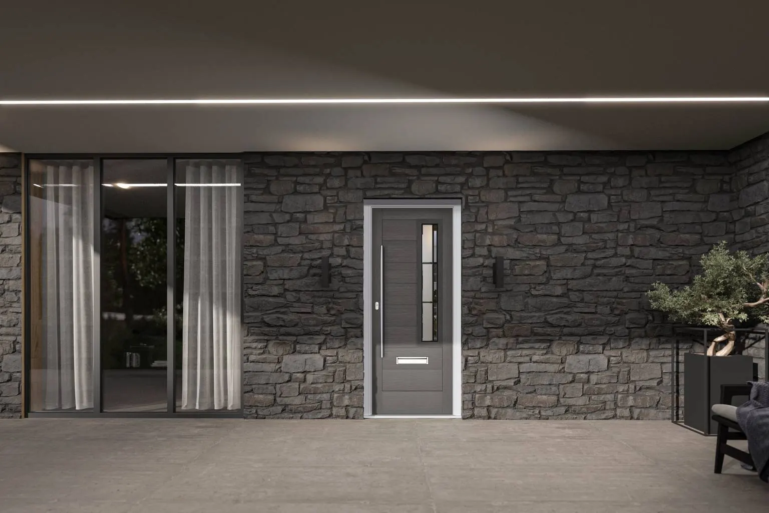Shadow Graphite composite front door, Chichester Shadow Graphite composite front door in a stone-walled entrance